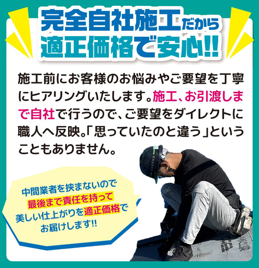 完全自社施工だから適正価格で安心!